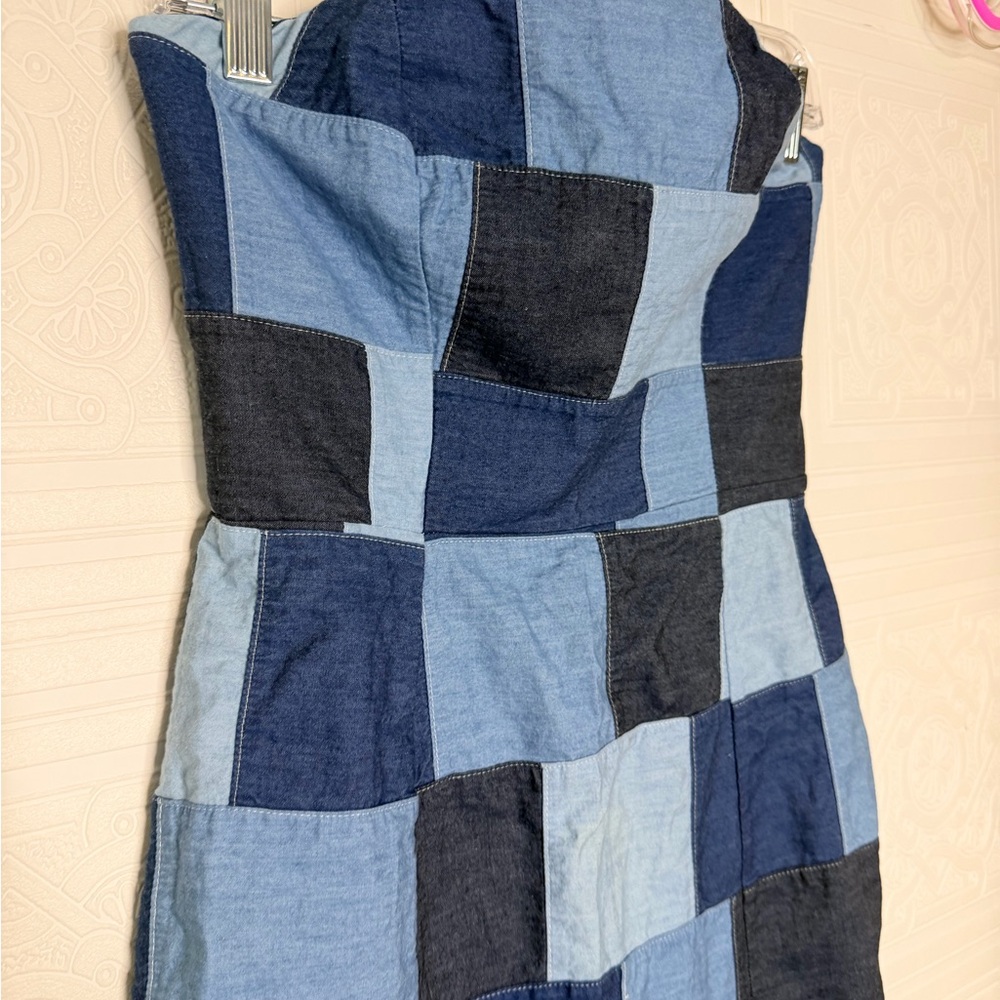 Amanda Uprichard Patchwork Strapless Denim Dress … - image 6